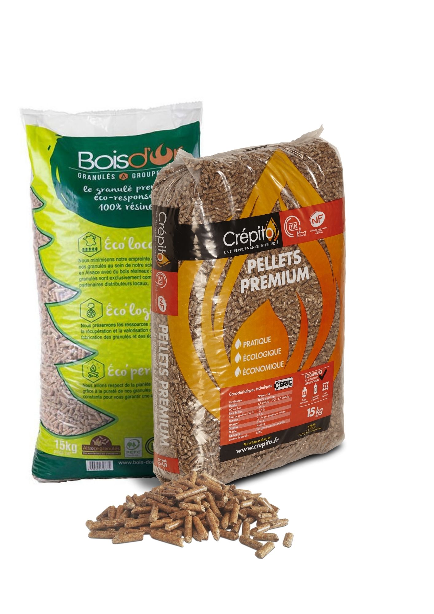 granulés bois d'or et crépito pellets de bois pour poêle 